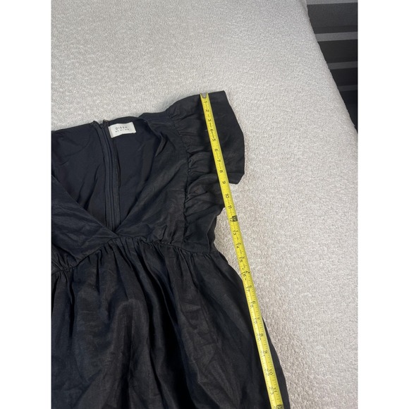 Dissh Dress Womens 4 Black Linen Maxi Flutter Sleeve V Neck Lined Summer - Picture 5 of 9